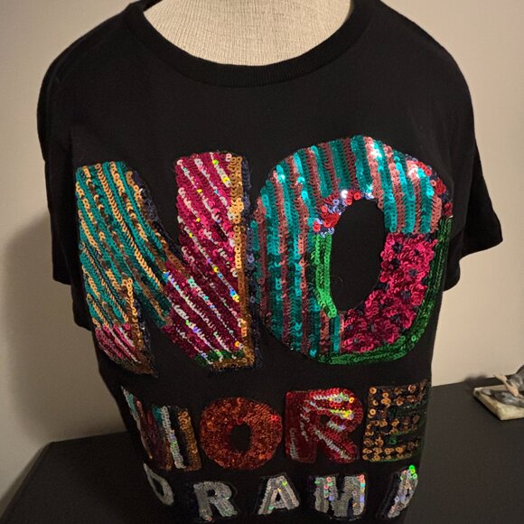 ZARA TRAFALUC T Shirt " GLITTER "NO MORE DRAMA" - One of a kind - Size Large - Picture 2 of 6